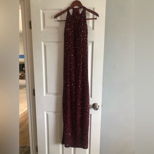 Burgundy Beaded Formal Gown Small with Side Slits